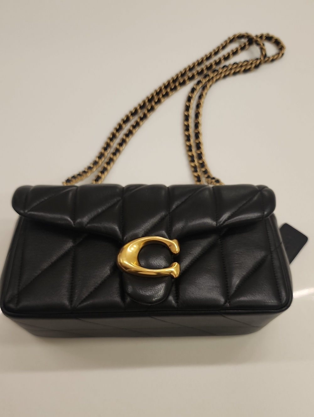 Black Quilted Leather Shoulder Bag with Gold Hardware